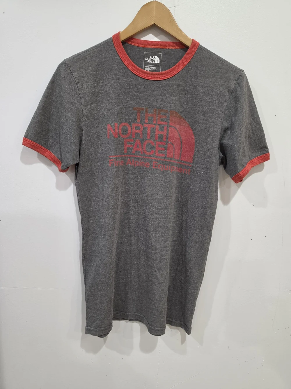The North Face Gray T-Shirt with Red Ringer Trim & Logo Size S